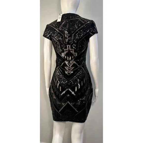 Express Sequined  With Velvet Bling Geometric Dress. Stunning, Perfect,  Holiday - Picture 8 of 16